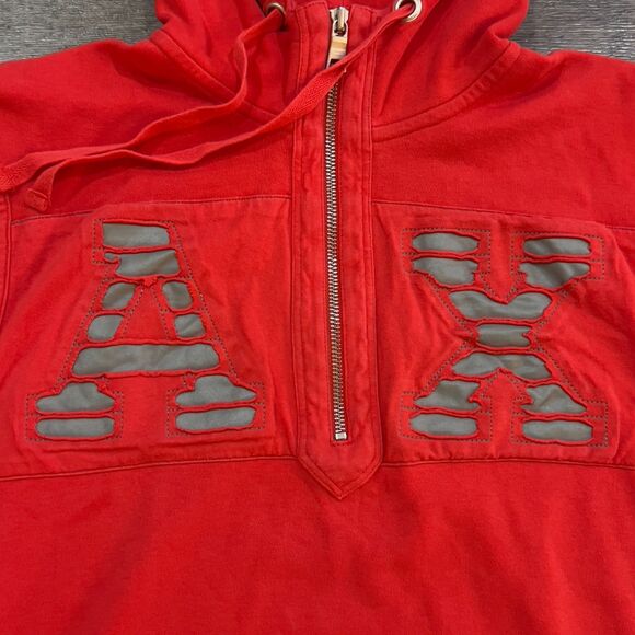 Vintage 90s AX Armani Exchange LoGo Sleeveless Red Sweatshirt Hoodie Vest - XL - Picture 2 of 7